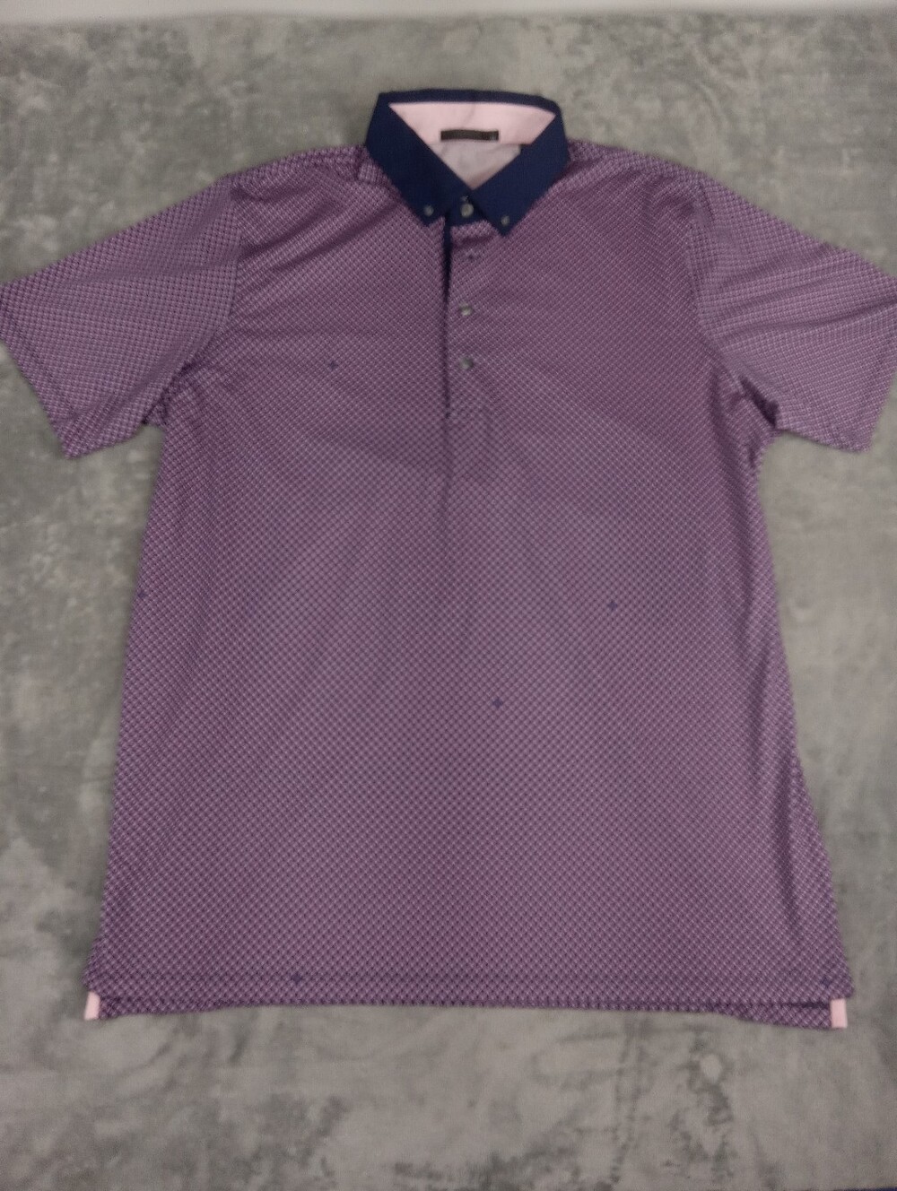 Greyson Men's Purple Short-Sleeve Polo Shirt with Navy Collar Size XL